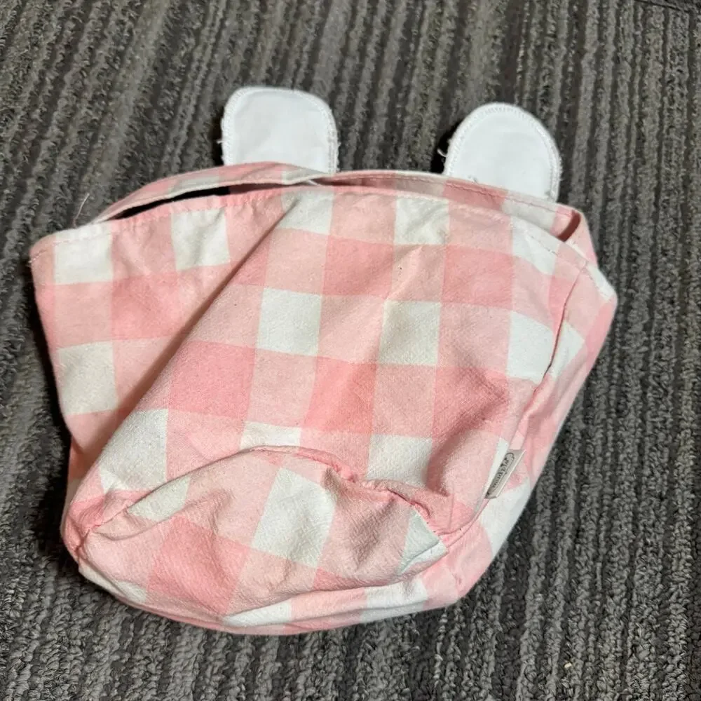 2 pc Mud Pie Pink Check Bunny Baskets Bunny Tail Canvas and Bunny Ears Pink Che